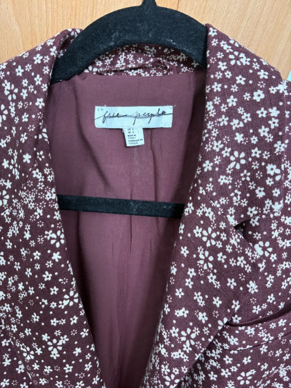 Free People Maroon Floral Blazer Jacket